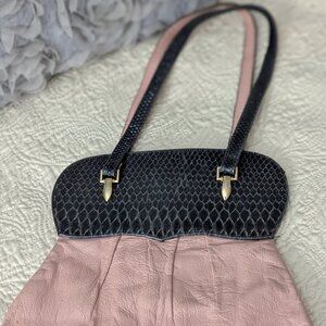 Vintage Mode Leather Shoulder Bag Pink and Snake skin Top Design Blue Soft
